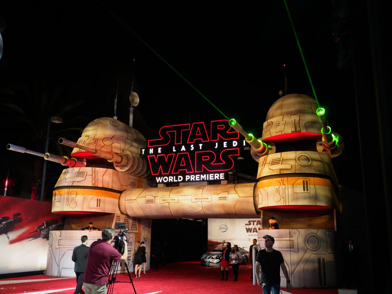 Laser cannons fire on the red carpet.