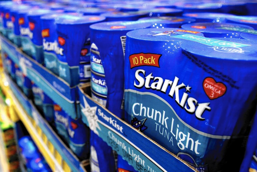 A drop in tuna prices in 2015 has been cited by fishing trade journals as a reason that fishermen are struggling in the Pacific Ocean. Above, cans of Starkist tuna.