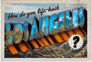 illustration of vintage postcard that reads "How do you life-hack Los Angeles?"