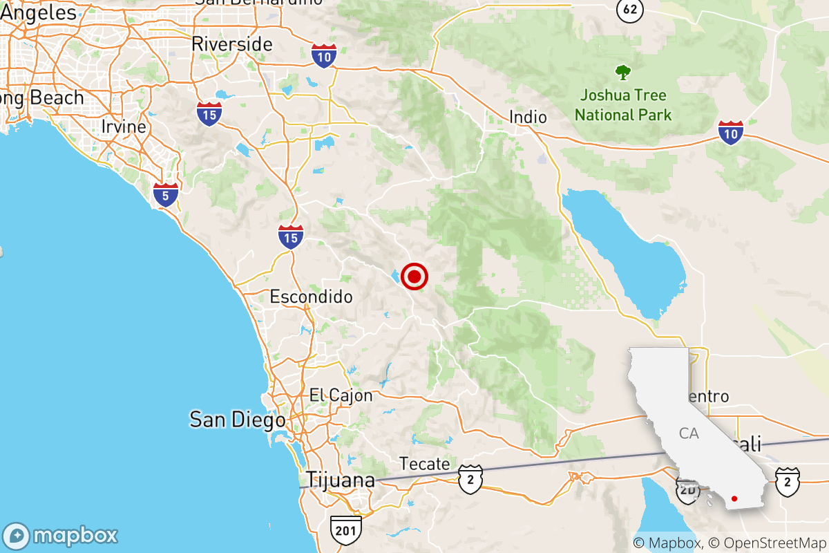 A map showing the quake reported Sunday at 7:17 a.m. 12 miles from Ramona.