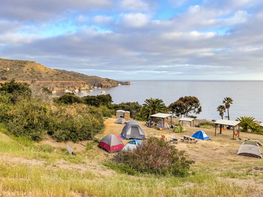 Campground with tents overlooking the ocean