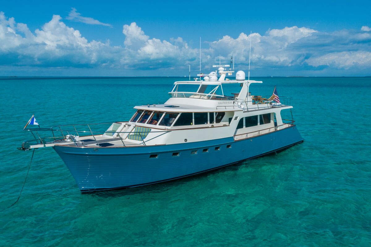 The Halcyon Seas 70-foot yacht has three staterooms and a central gathering space.