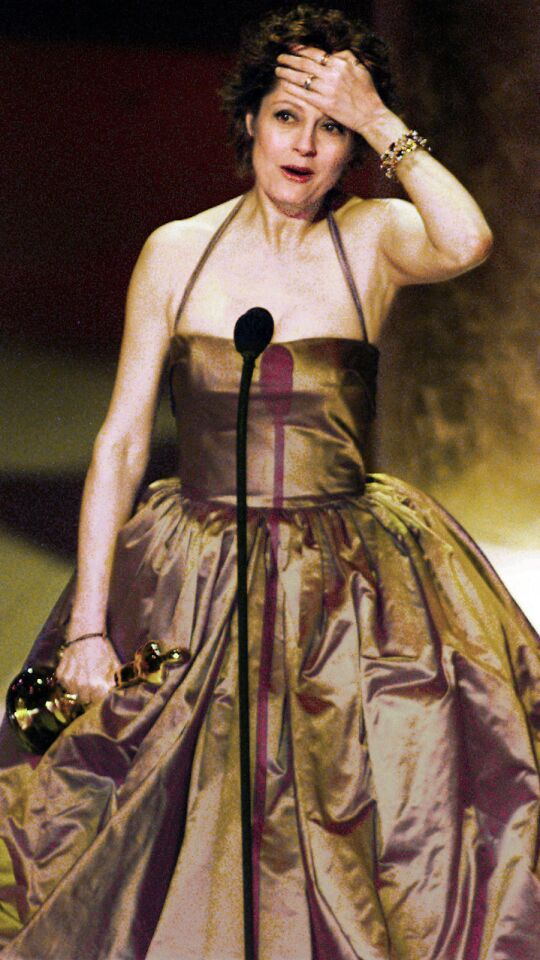 Susan Sarandon accepts her lead actress Oscar for "Dead Man Walking" in 1996.