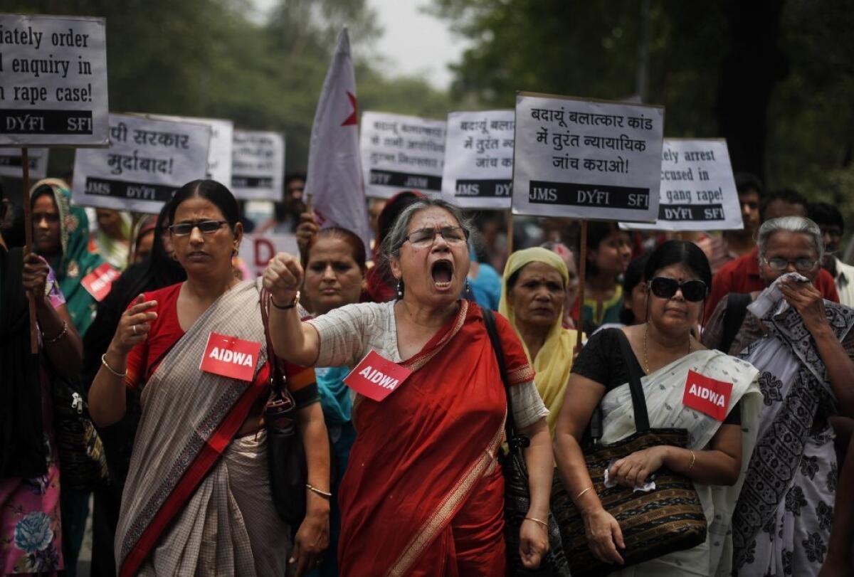 Members of the All India Democratic Women's Assn. are seen last month during a protest in New Delhi against the gang rape of two teenage girls.
