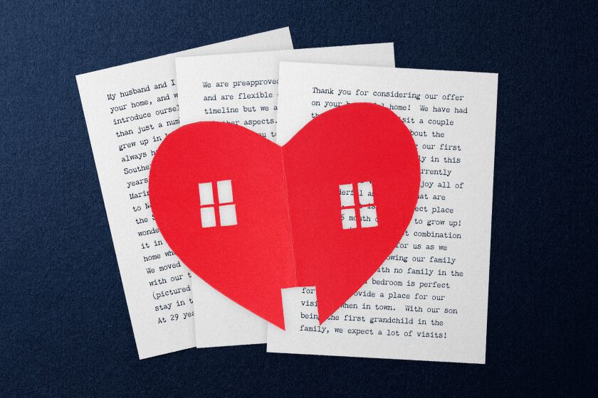 Three letters from home buyers with a red paper heart-shaped home laid on top.