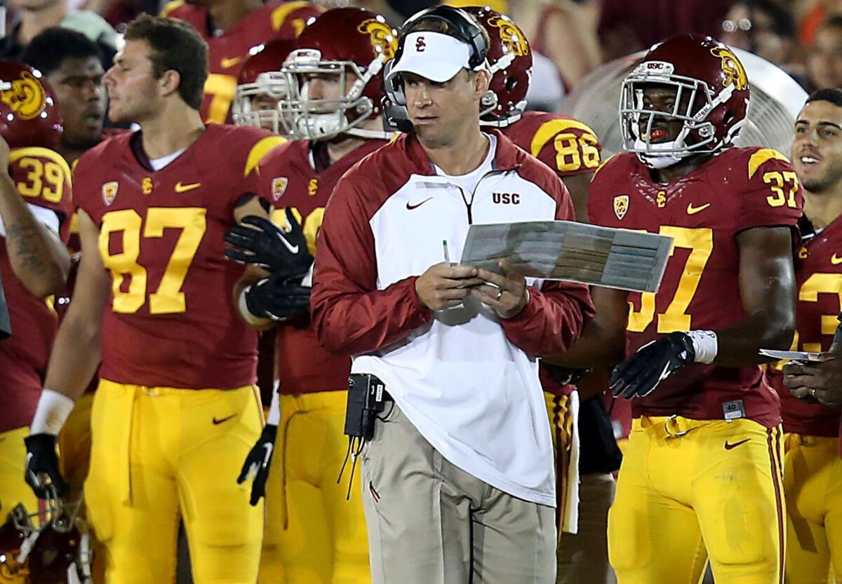USC Coach Lane Kiffin knows the Trojans will have to show improvement on offense against Boston College on Saturday.