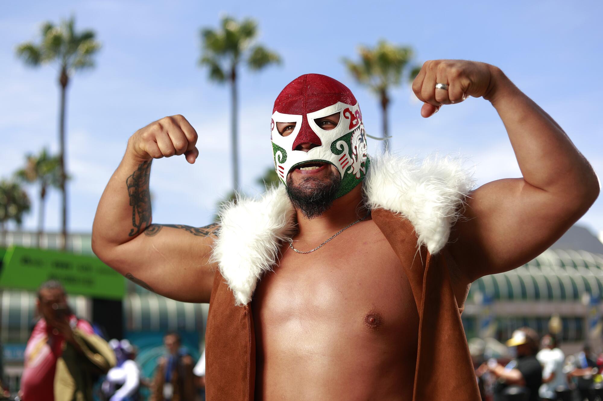 Canek Jr. of Mexico City dressed as his own wrestling character at Comic-Con.