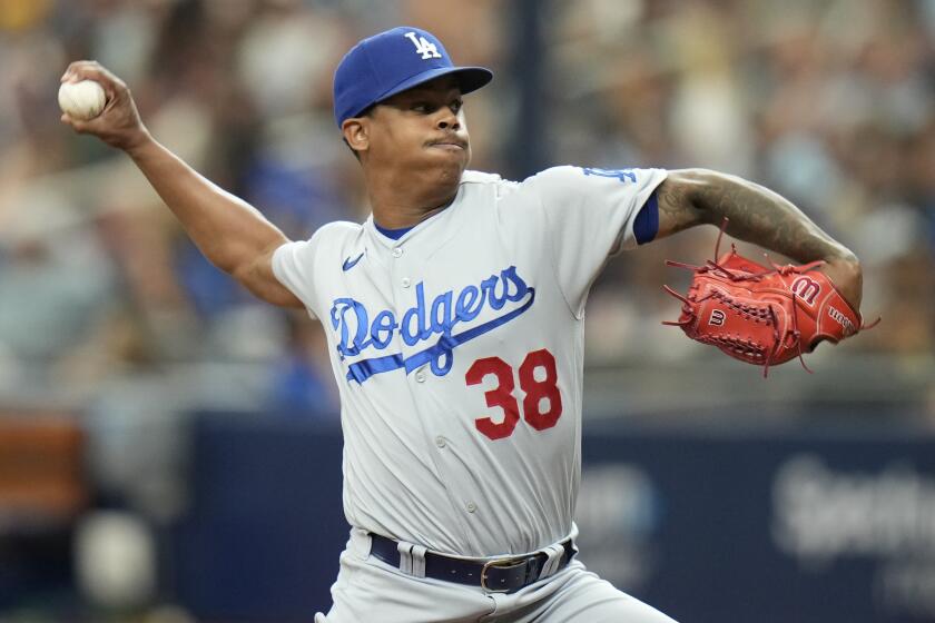 Los Angeles Dodgers relief pitcher Yency Almonte (38) against the Tampa Bay.