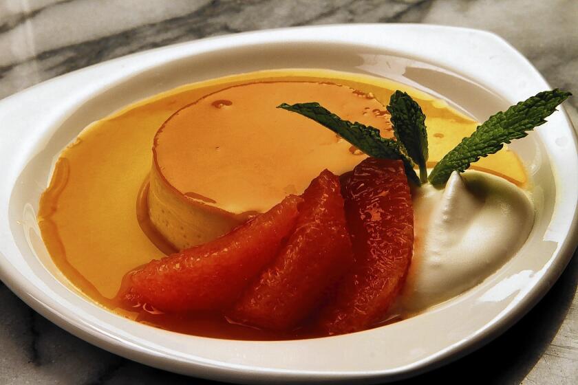 The Spanish flan is served with espuma of Catalan cream and oranges. Read the recipe »