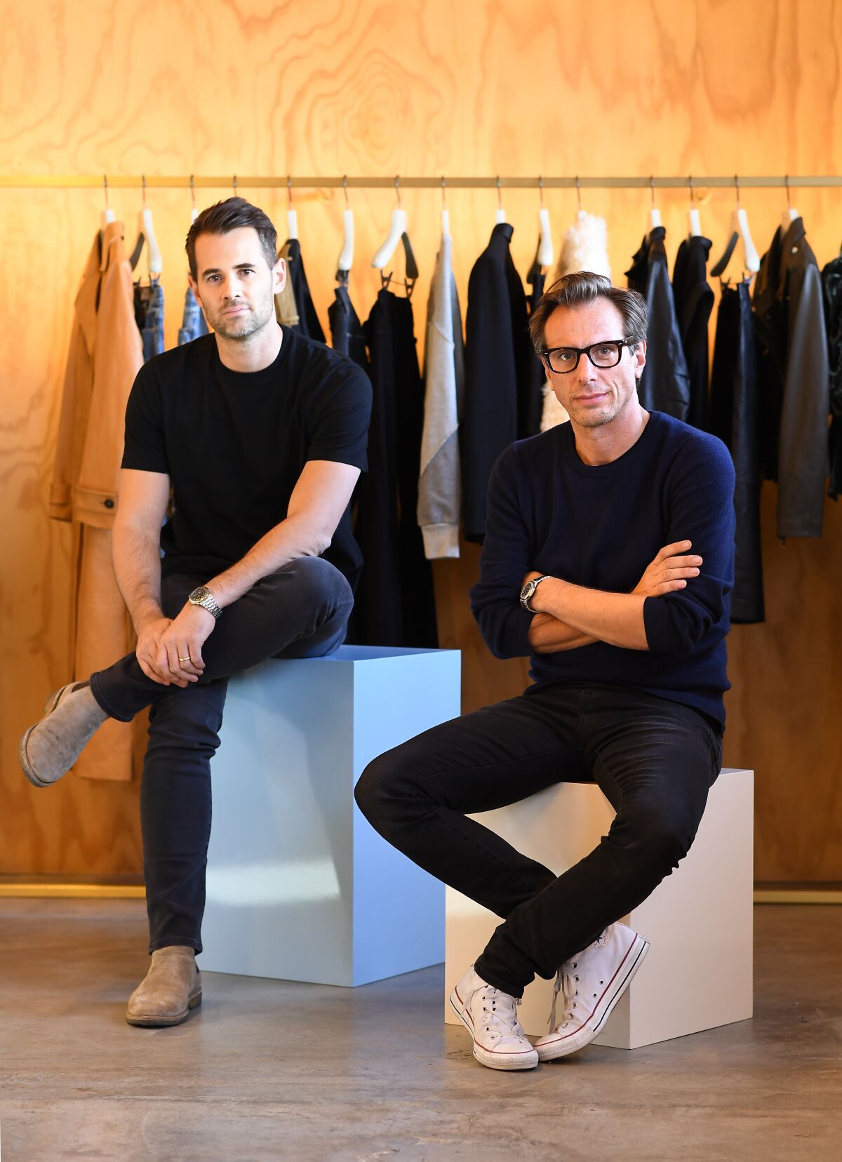 Frame founders Jens Grede, left, and Erik Torstensson at their brand's headquarters in Culver City.