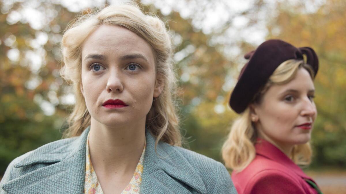 Joanna Vanderham as Flora Talbot and Laura Carmichael as her sister Daphne in the PBS "Masterpiece" presentation "Man in an Orange Shirt."
