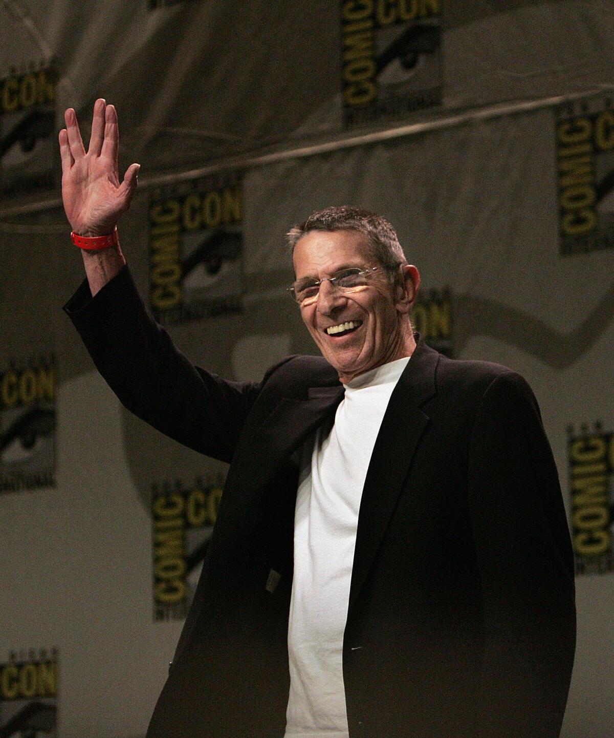 Leonard Nimoy arrives on-stage during the Paramount Pictures panel on the new "Star Trek" film at Comic-Con Thursday, July 26, 2007.