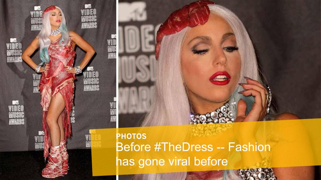 Lady Gaga wore a Franc Fernandez-designed dress made up of raw meat to the 2010 MTV Video Music Awards.