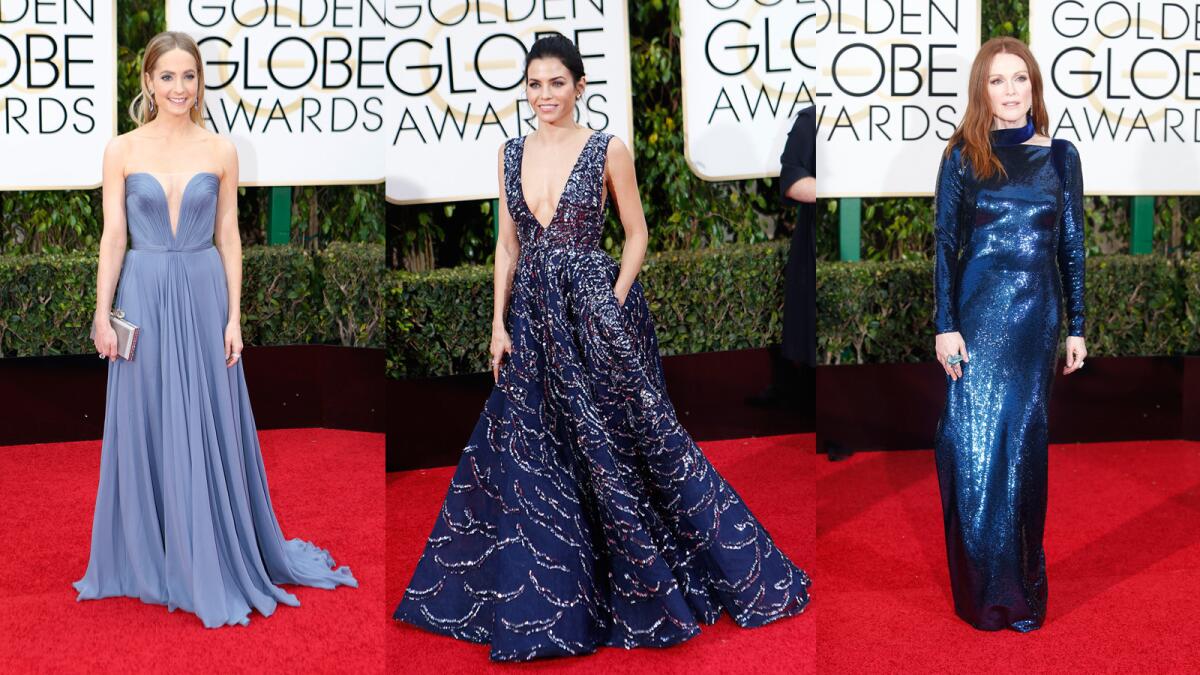 From left: Joanne Froggatt, Jenna Dewan Tatum and Julianne Moore at the 73rd Golden Globe Awards.