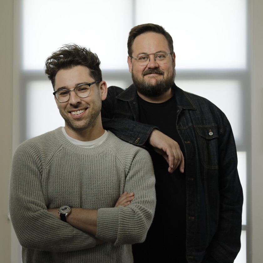 "A Beautiful Day in the Neighborhood" screenwriters Micah Fitzerman-Blue, left, and Noah Harpster