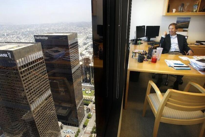 Greg Koltun, managing partner of law firm Morrison & Foerster, in his office atop Aon Center in downtown Los Angeles. The building is now managed by Jones Lang LaSalle.