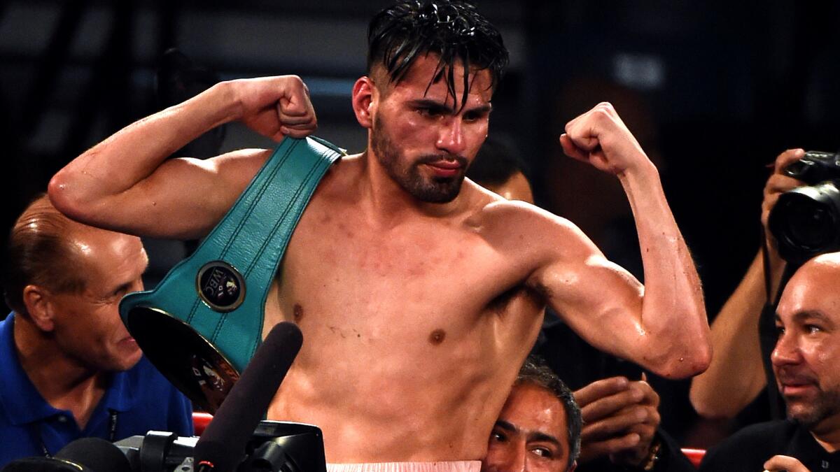 Jose Ramirez, shown after a victory over Manny Perez last year, knocked down Mike Reed twice on Saturday night before winning by technical knockout.