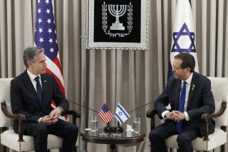 U.S. Secretary of State Antony Blinken, left, and Israel's President Isaac Herzog talk during their meeting at the President's Residence in Jerusalem, Israel, Wednesday, Feb. 7, 2024. (AP Photo/Mark Schiefelbein, Pool)