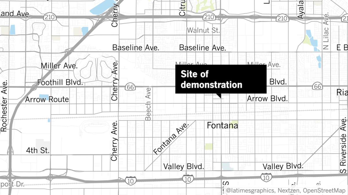 About 100 protesters gathered in Fontana to protest the death of George Floyd in Minneapolis.