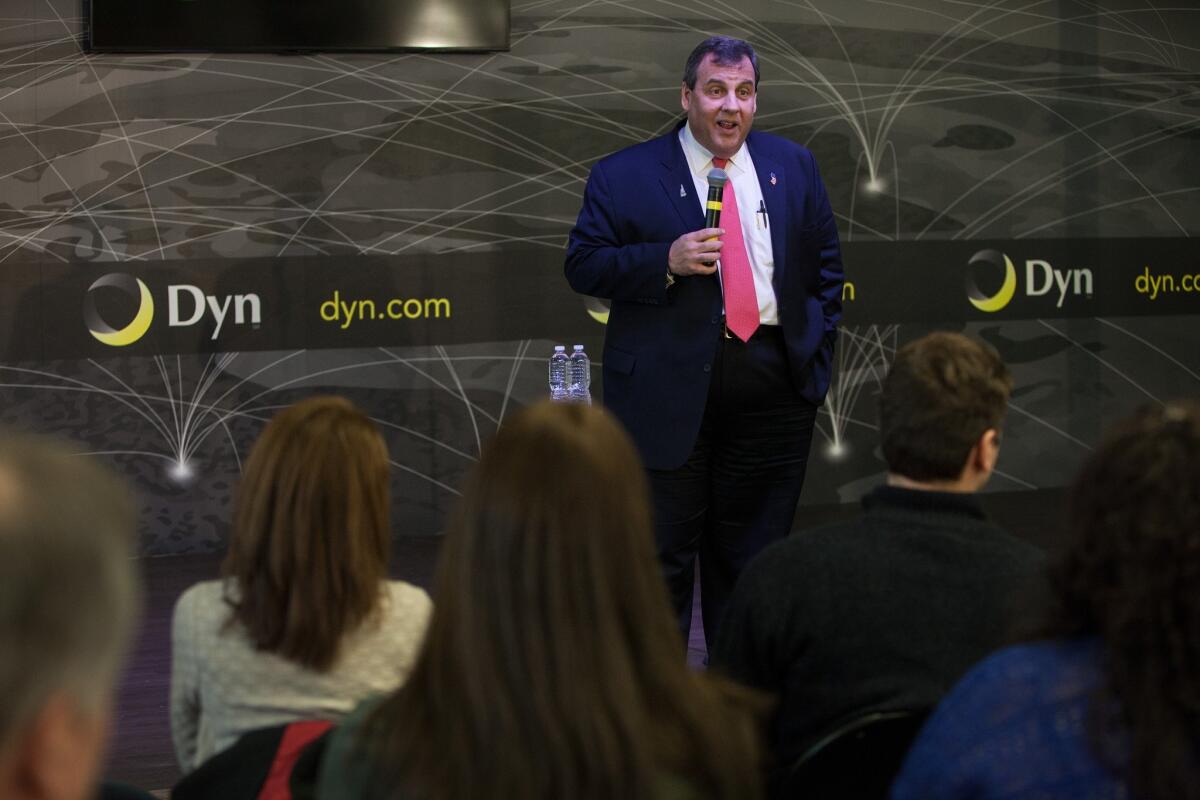 Republican presidential candidate Chris Christie holds a town hall meeting in Manchester, N.H.