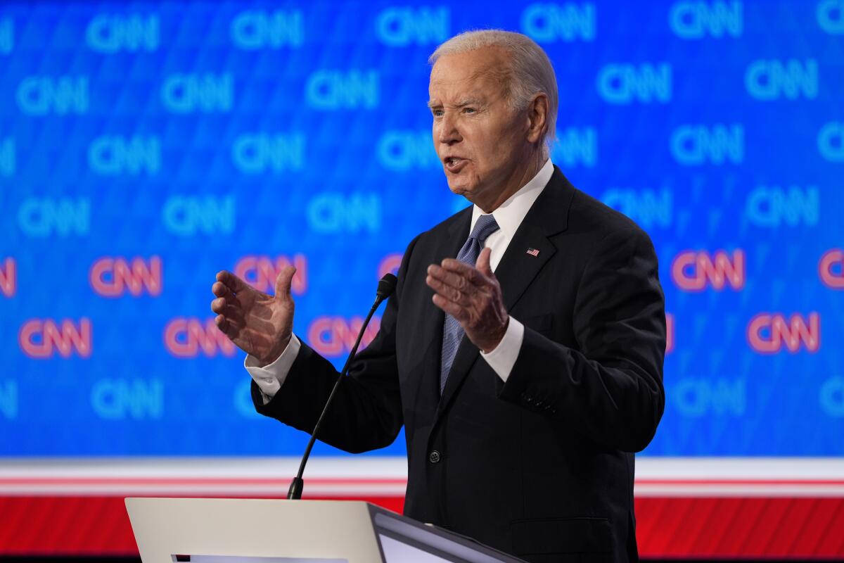 President Joe Biden speaks during a presidential debat