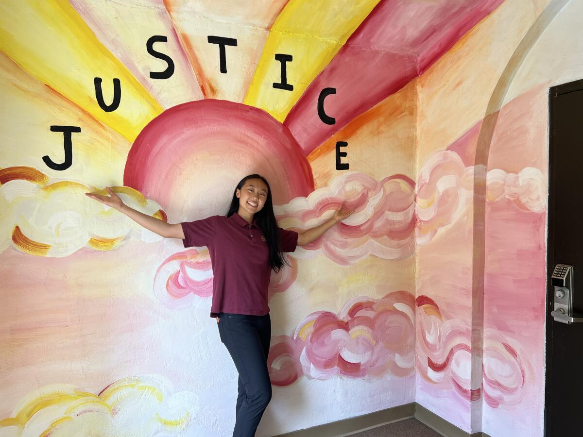 Katelyn Wang of The Bishop's School painted a vestibule at the school as part of her advocacy for social justice through art.
