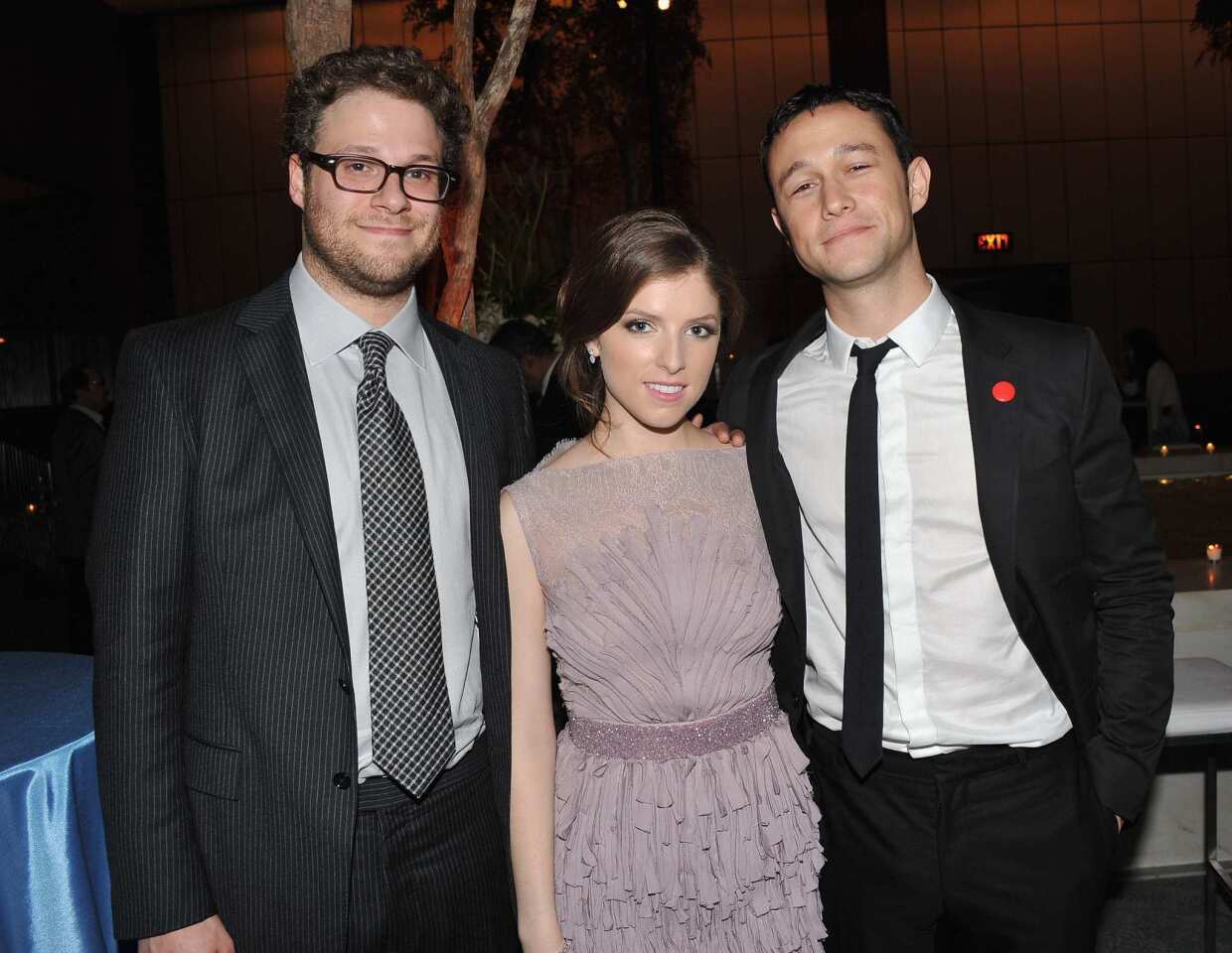 The stars of "50/50" gathered in New York on Monday to celebrate the film's Sept. 30 opening. The dramedy stars Joseph Gordon-Levitt, right, as a twentysomething named Adam who is diagnosed with cancer. Seth Rogen, left, plays his best bud, Kyle, while Anna Kendrick, center, portrays his therapist Katherine.