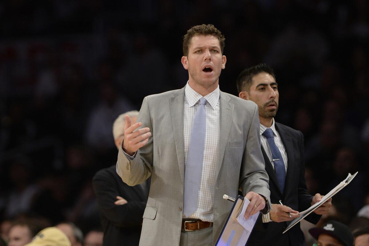 Lakers Coach Luke Walton looks on during the second half of a game against the New York Knicks on Dec. 11.