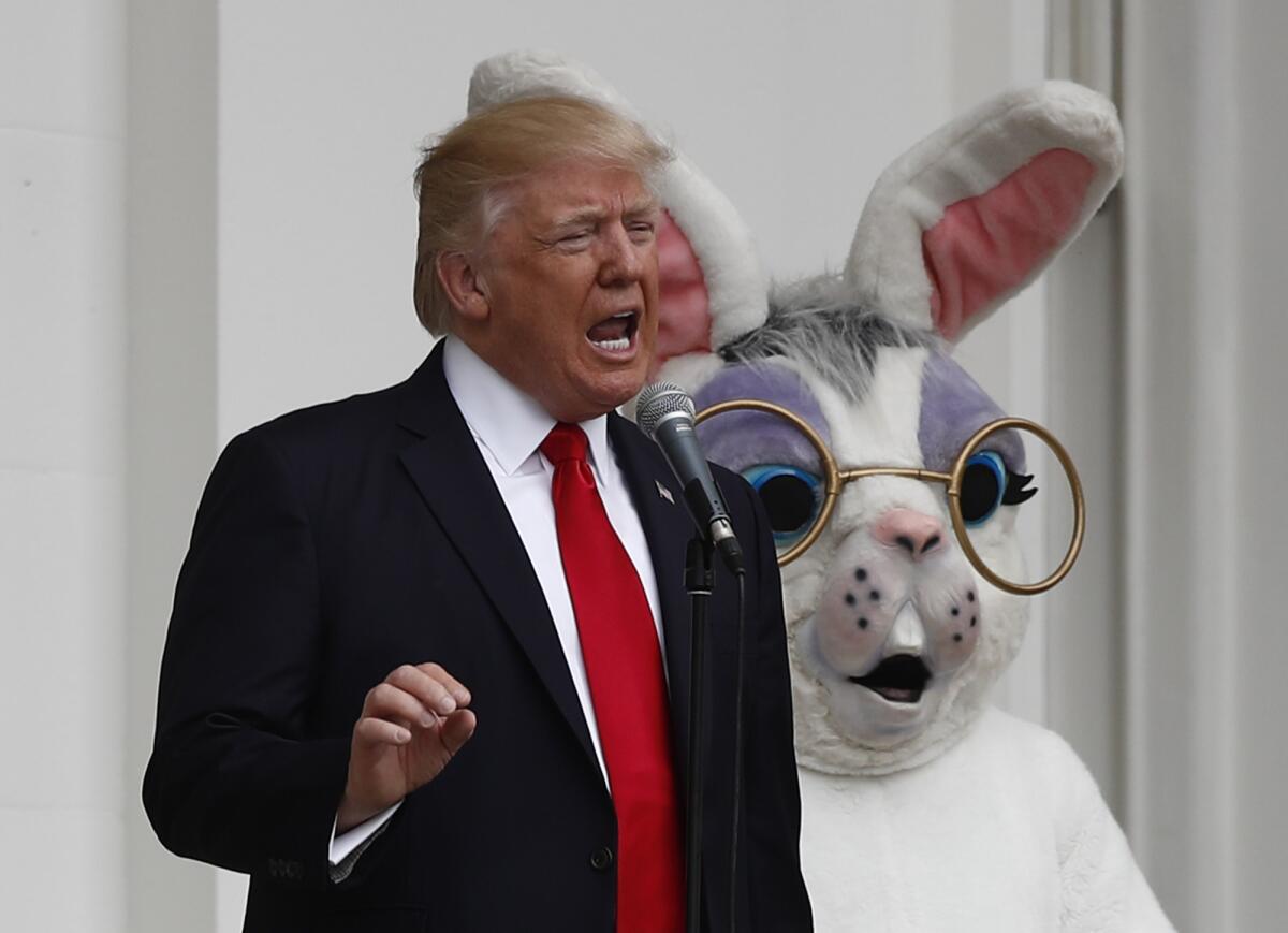 President Trump was joined by the Easter Bunny during the annual White House Easter Egg Roll in 2017. This year, he's calling for the country to be back to normal by Easter.