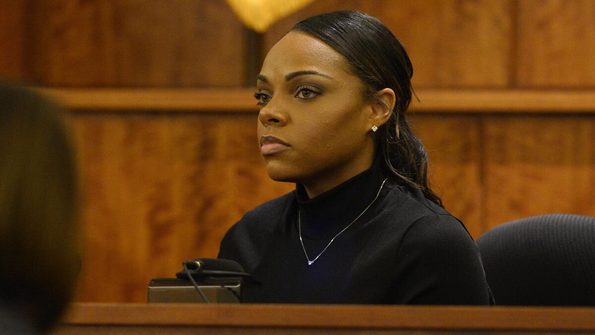 Shayanna Jenkins testifies during the murder trial of former New England Patriots tight end Aaron Hernandez in Fall River, Mass., on March 27.