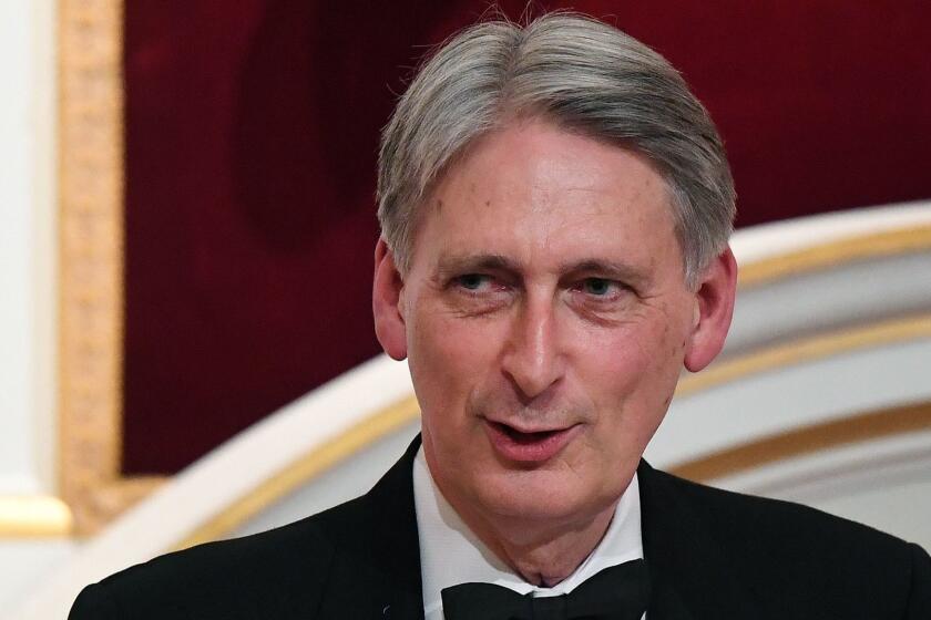 Mandatory Credit: Photo by ANDY RAIN/EPA-EFE/REX (10317929d) Britain's Chancellor of the Exchequer Philip Hammond delivers a speech at the Mansion House during the annual Bankers and Merchants dinner in London, Britain, 20 June 2019. Hammond warned against the impact of a 'no deal' Brexit and the threat it might cause to the four nations of the UK. Chancellor of the Exchequer Philip Hammond delivers a speech at the Mansion House, London, United Kingdom - 20 Jun 2019 ** Usable by LA, CT and MoD ONLY **