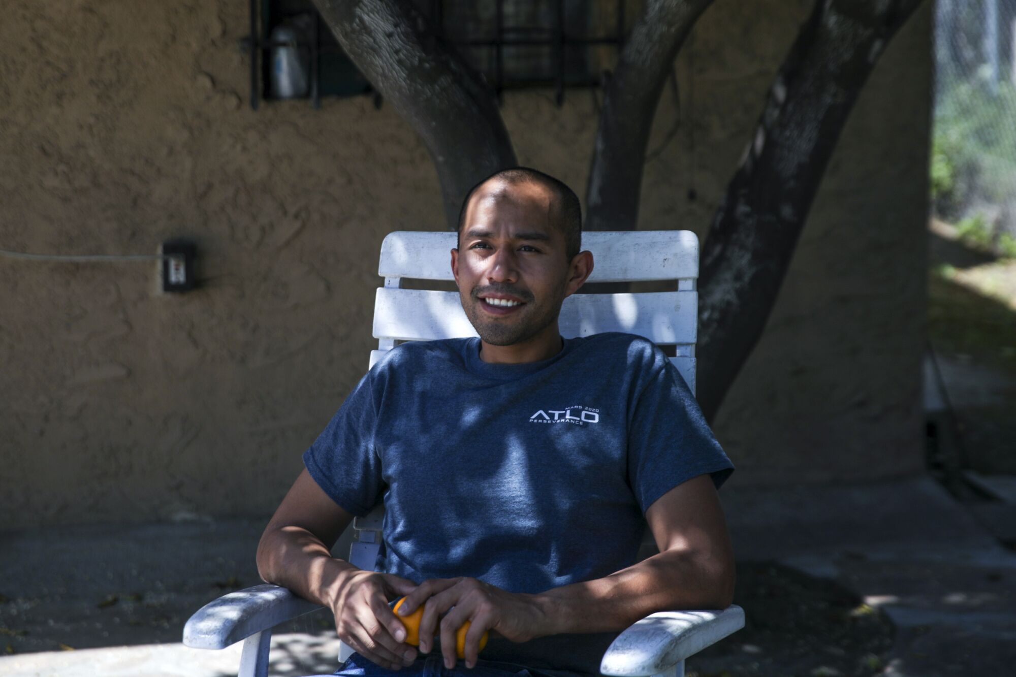 Dominguez, at his childhood home where he used to spent time planting trees and pick fruits in Los Angeles