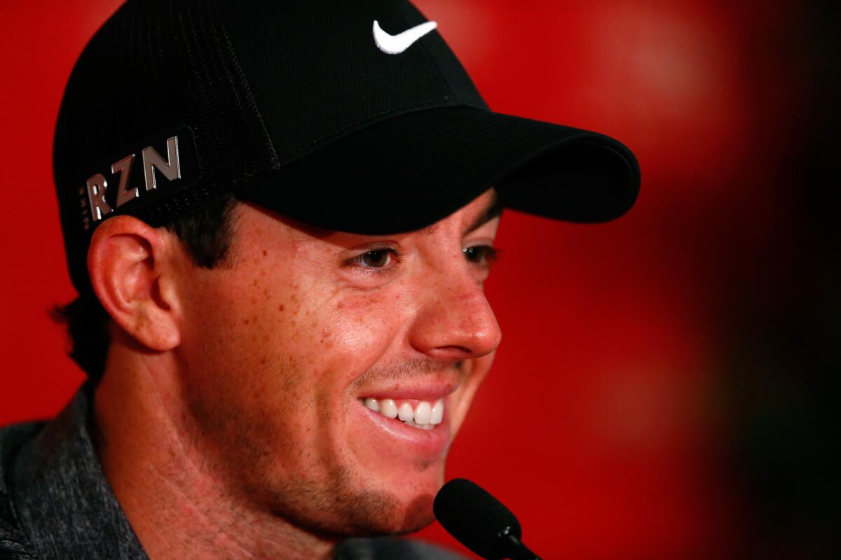 Rory McIlroy speaks to the media on Wednesday.