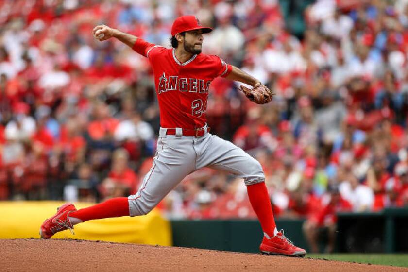 ST. LOUIS, MO - JUNE 22: Starter Noe Ramirez #24 of the Los Angeles Angels of Anaheim pitches during the first inning against the St. Louis Cardinals at Busch Stadium on June 22, 2019 in St. Louis, Missouri. (Photo by Scott Kane/Getty Images)