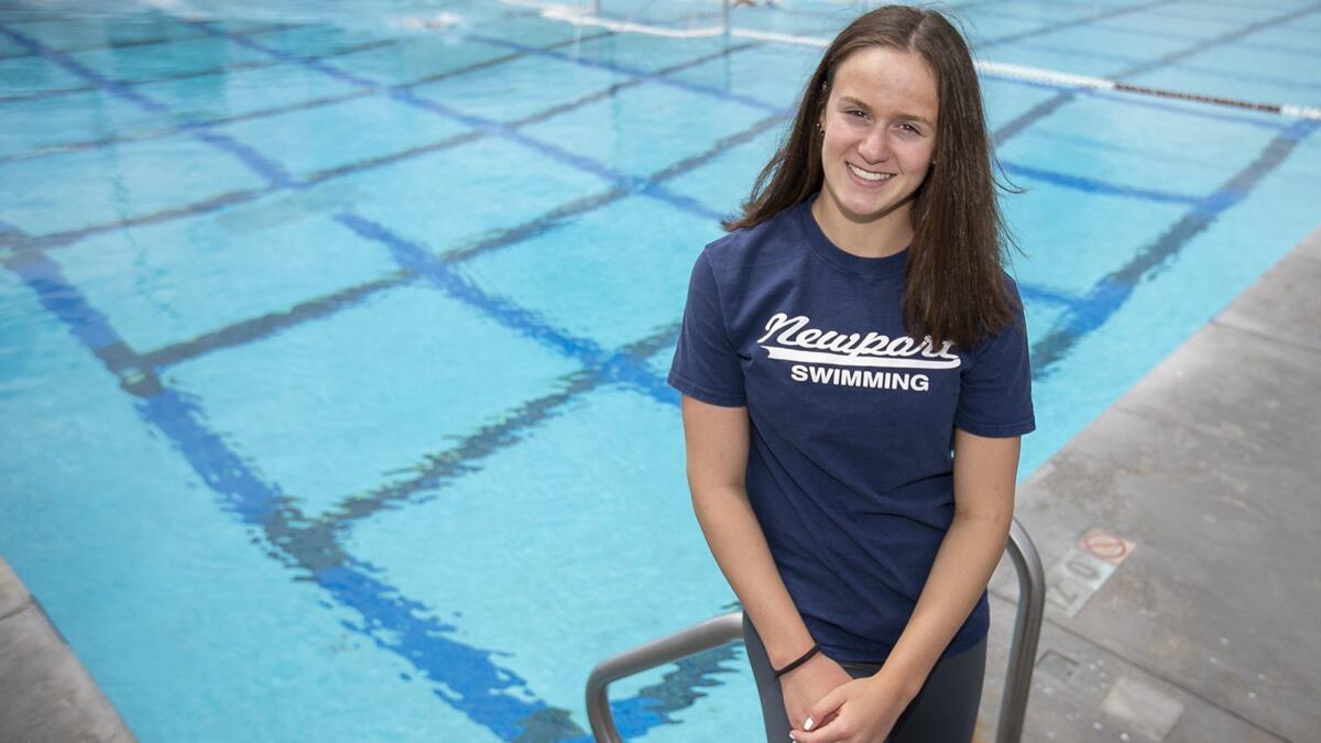 Ayla Spitz of Newport Harbor High won the girls' 100- and 200-yard freestyle events at the Surf League finals, and was part of two winning relays.