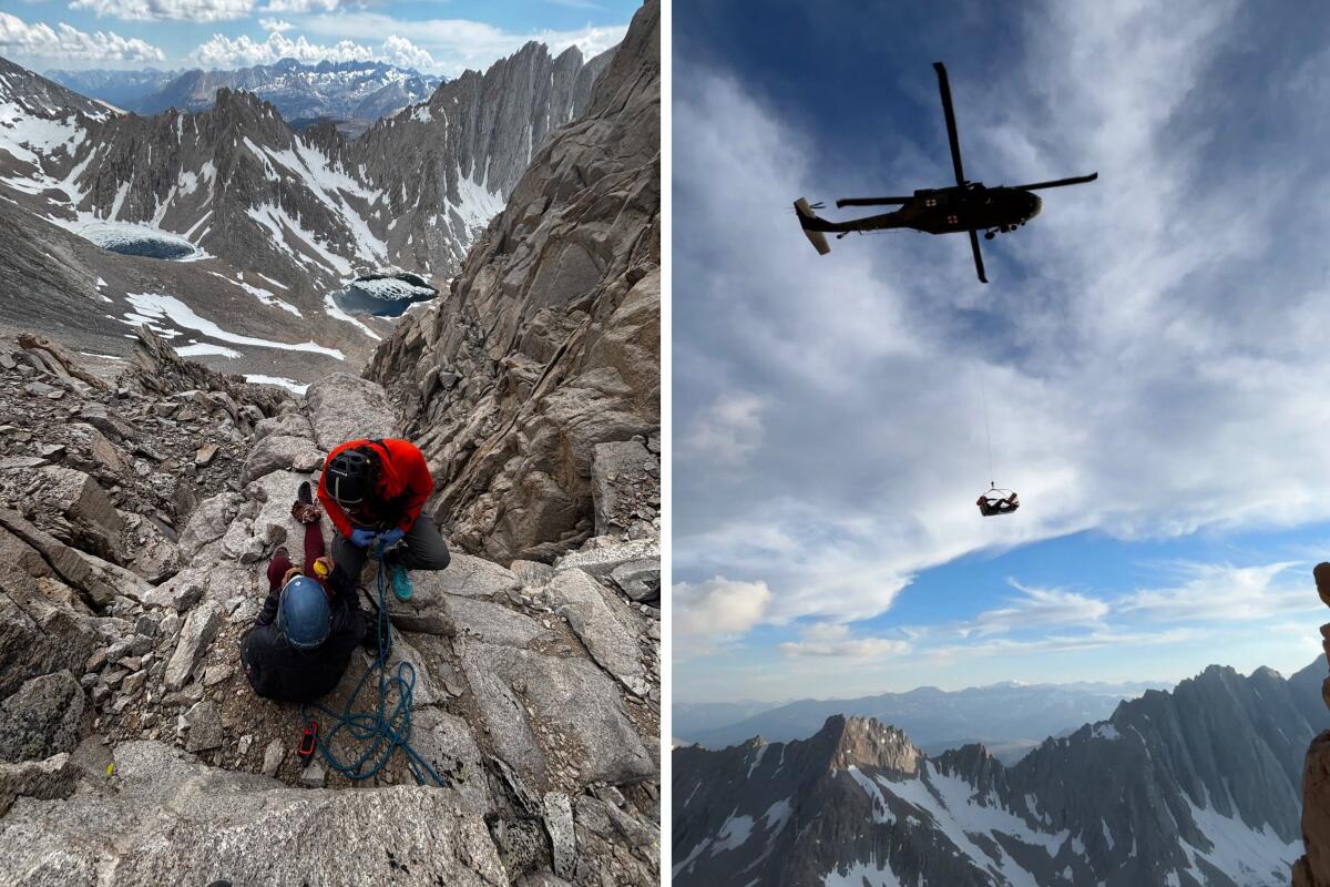 An injured hiker stranded near the 14,380 foot summit of Mount Williamson was rescued by Cal Guard aviators.