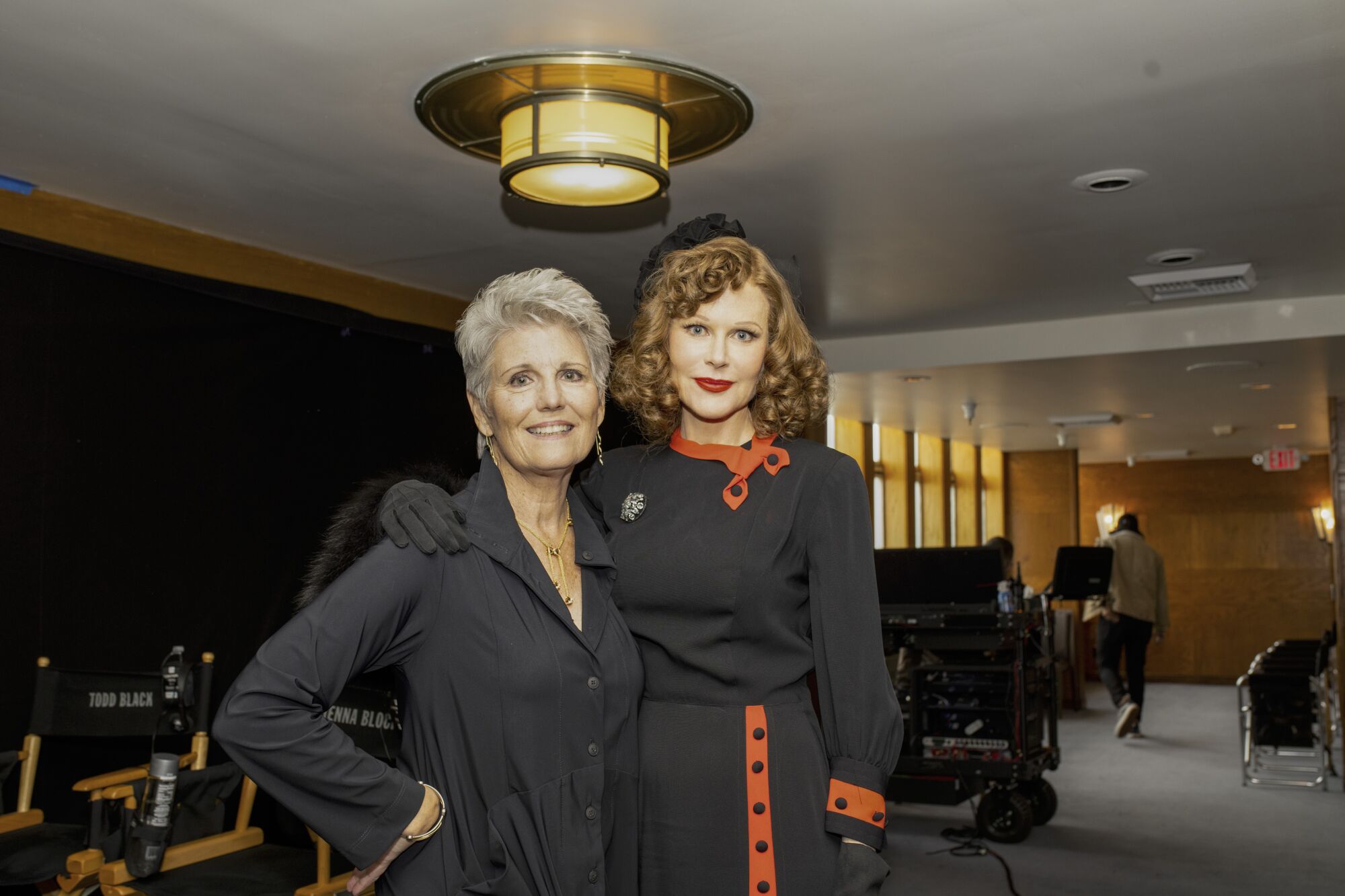 Producer Lucie Arnaz with arms around Nicole Kidman on the set of "Being the Ricardos."