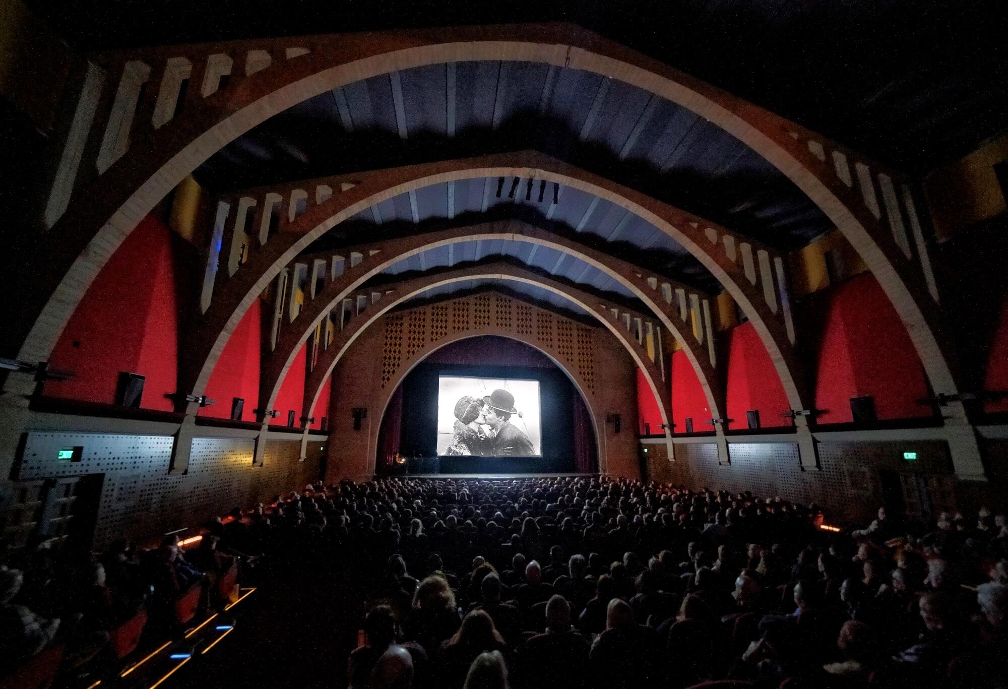 The inside of a packed theater.