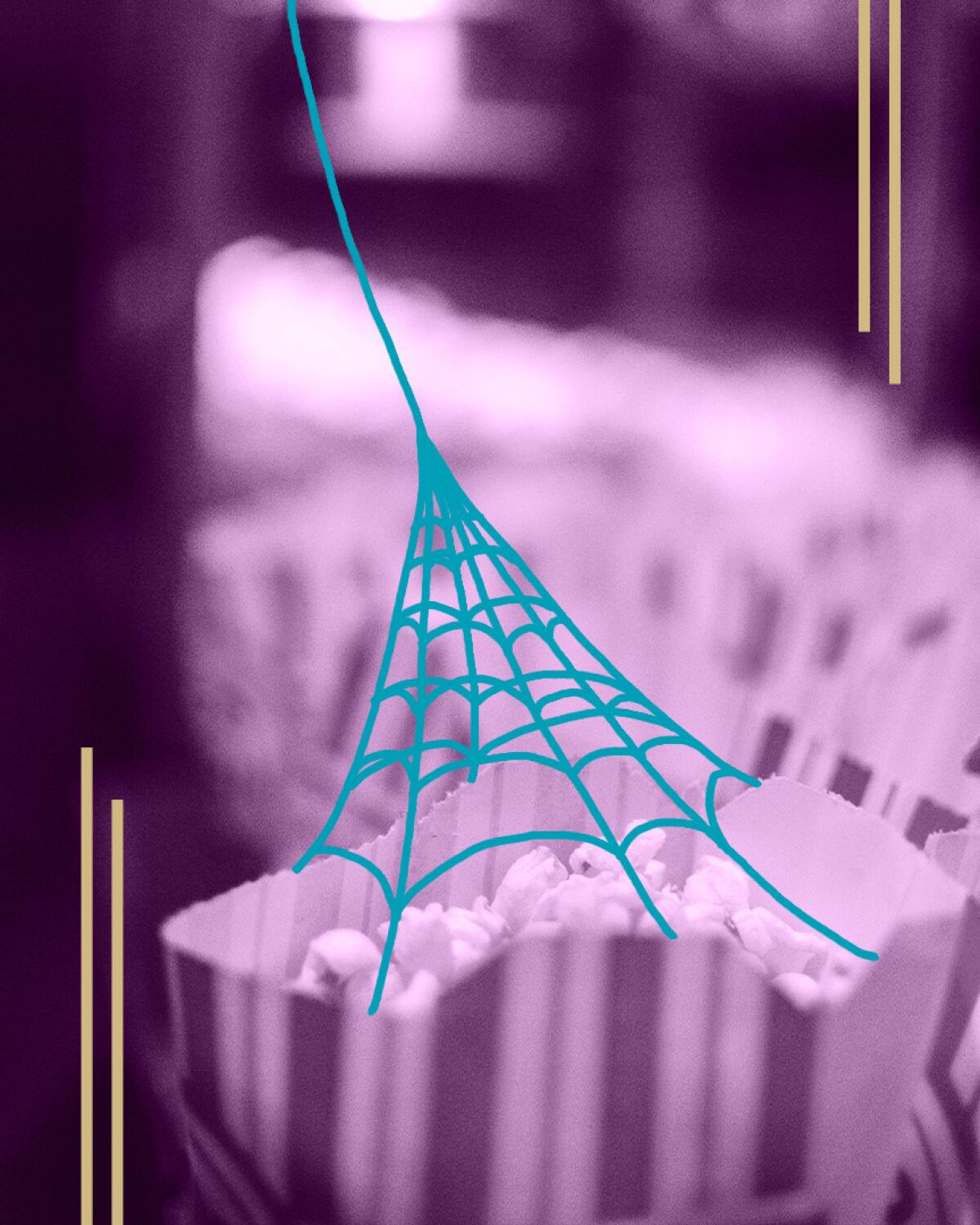 illustration of a web attaching to a bag of popcorn