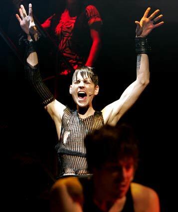 John Gallagher Jr. (as Johnny), in the foreground, rehearses with Tony Vincent (as St. Jimmy) in the new musical based on the band Green Day's 2004 album "American Idiot."