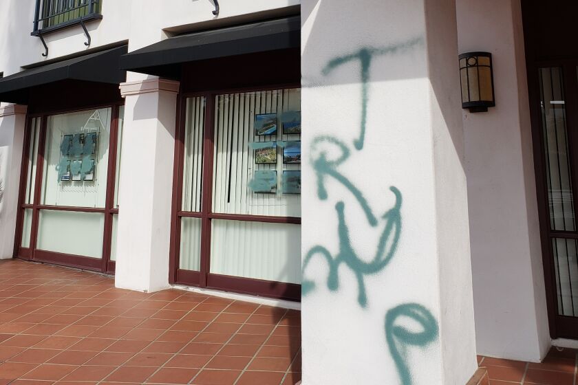 The Berkshire Hathaway Home Services storefront at 1299 Prospect St. was vandalized.
