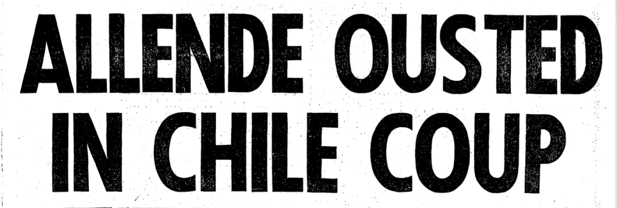 A newspaper headline says, "Allende ousted in Chile coup"