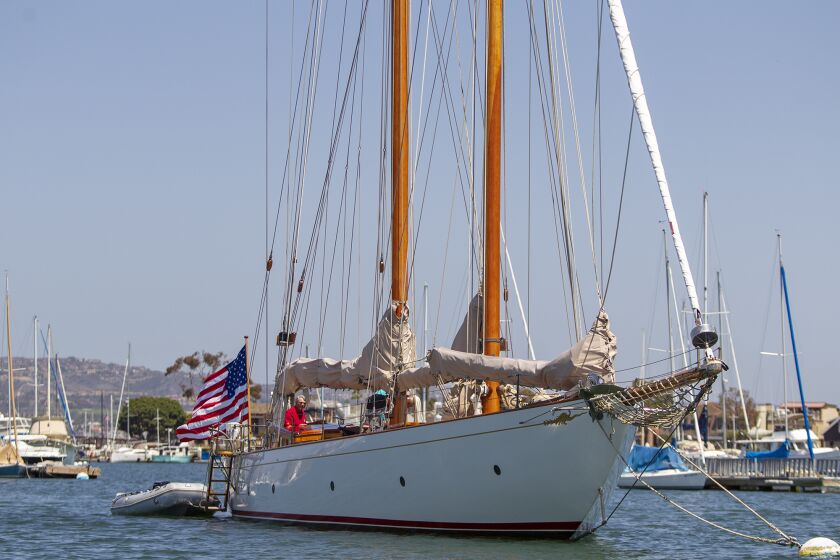Richard and Lani Straman are the owners of the 95-year-old, 85 foot schooner "Astor." The schooner is an entry in the Newport Beach Wooden Boat Festival.