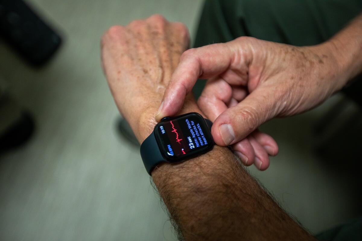 Closeup on an Apple watch on a person's wrist