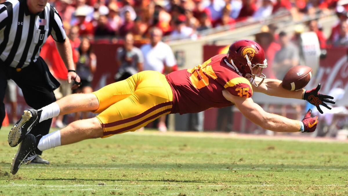 USC middle linebacker Cameron Smith, trying for an interception against Nevada Las Vegas in September, is expected to play at Oregon State on Saturday after sitting out three games because of a hamstring strain.