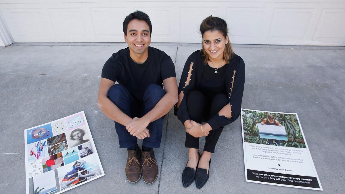 Laguna Niguel residents Sahand Nayebaziz, left, and Negah Nafisi founded Easel, a website to ease the process of commissioning art.