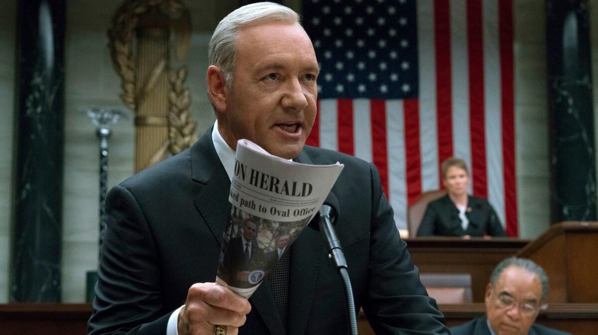 Kevin Spacey in a scene from the Netflix series "House of Cards." (David Giesbrecht / Associated Press)