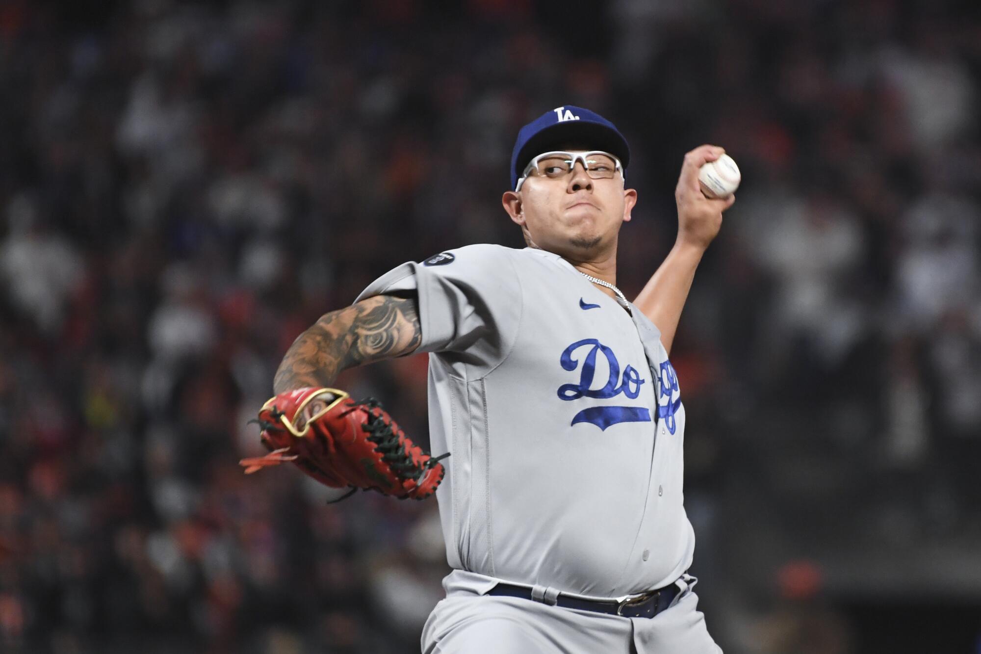  Julio Urias pitches for the Dodgers against the San Francisco Giants.