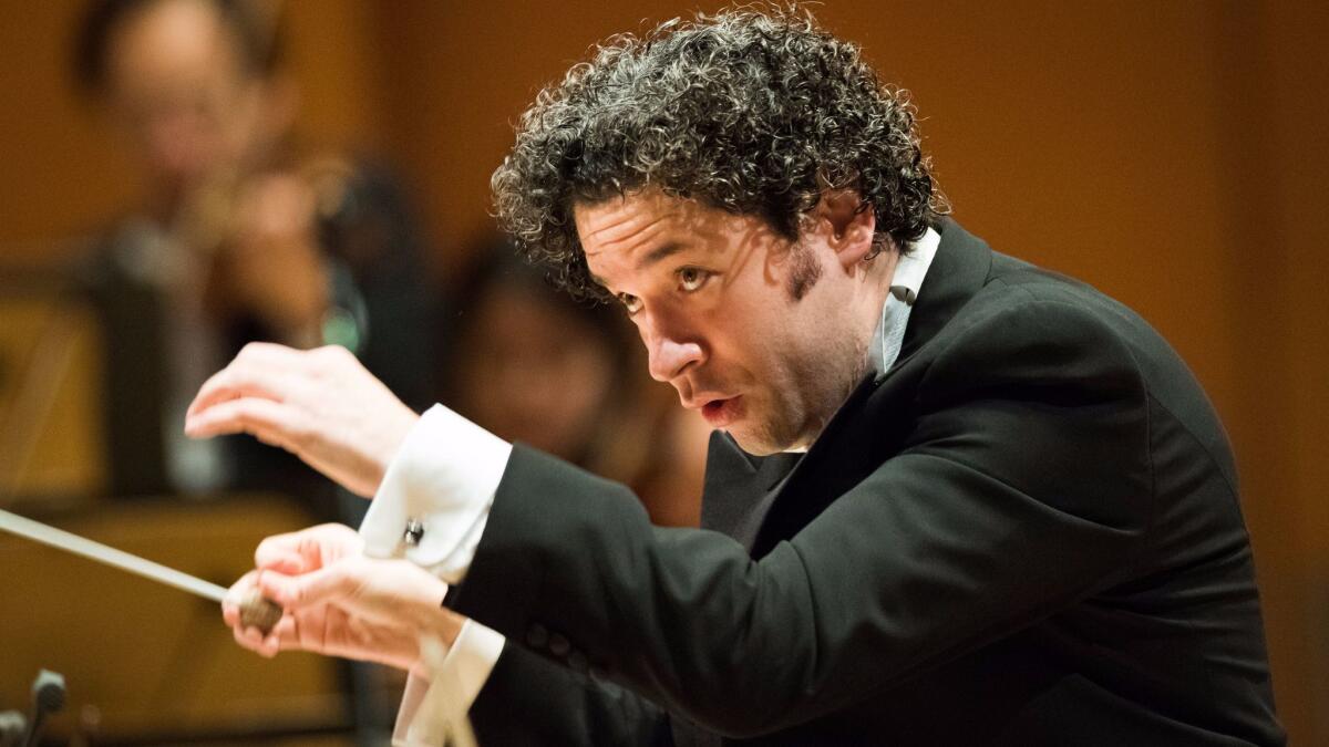 Gustavo Dudamel conducting the Los Angeles Philharmonic in Walt Disney Concert Hall earlier this year.
