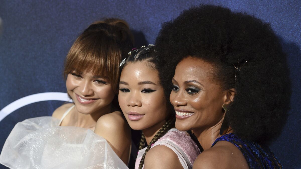Zendaya, from left, Storm Reid and Nika King attend the L.A. premiere for the HBO drama series "Euphoria."